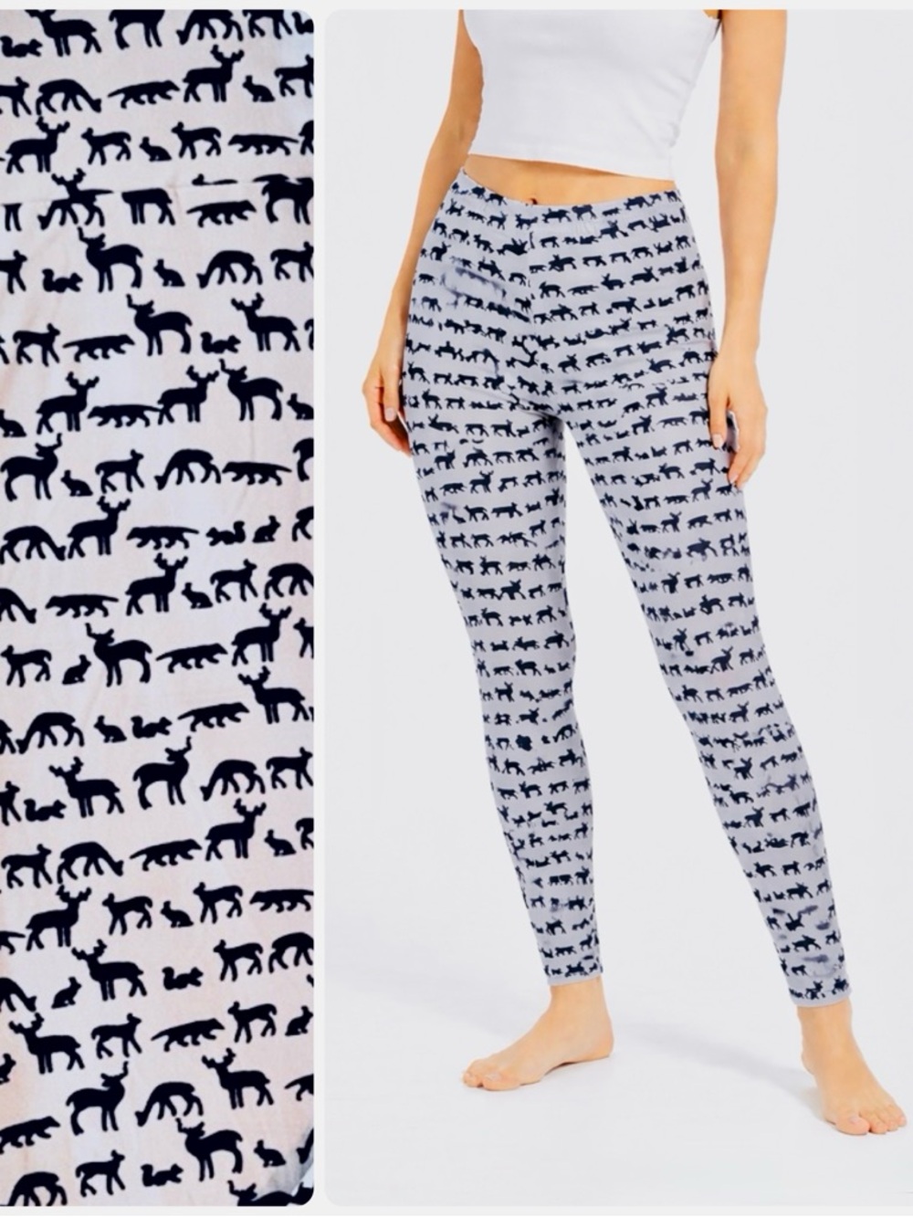 CHRISTMAS Grey & Black Reindeer Print Buttery Soft Yoga High Waisted Leggings